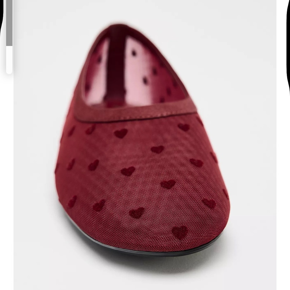 Zara Heart Mesh Ballet Flats Red NWT - Picture 4 of 6